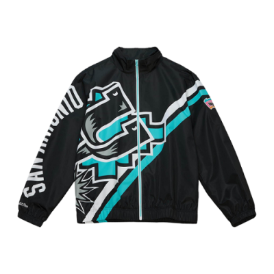 Pullover Jacken Für Die Zwischensaison Mitchell & Ness NBA San Antonio Spurs Exploded Logo Warm Up Jacket 4995-SASYYP-BLCK Black